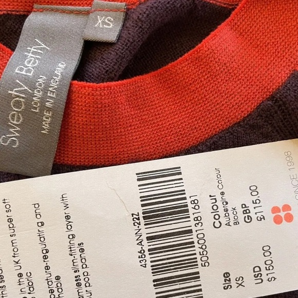 $150 Sweaty Betty Merino Wool Sweater XSmall Color Block High Crew Thumb Holes - Picture 7 of 13